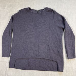 EILEEN FISHER Crew Neck Merino Wool Size XXS High Low Boxy Sweater Blue FLAW